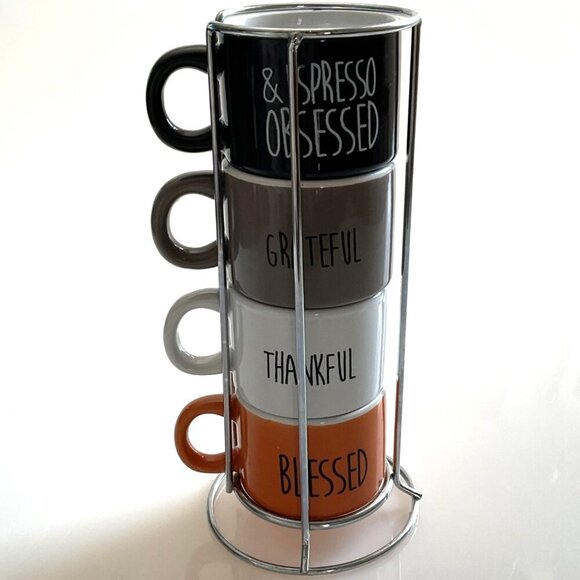 Other - THAKFUL BLESSED ESPRESSO CUPS STACKED IN STAND SET OF 4